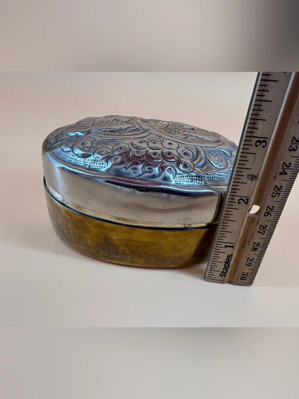 Silverplated Oval Repousse Jewelry Trinket Box